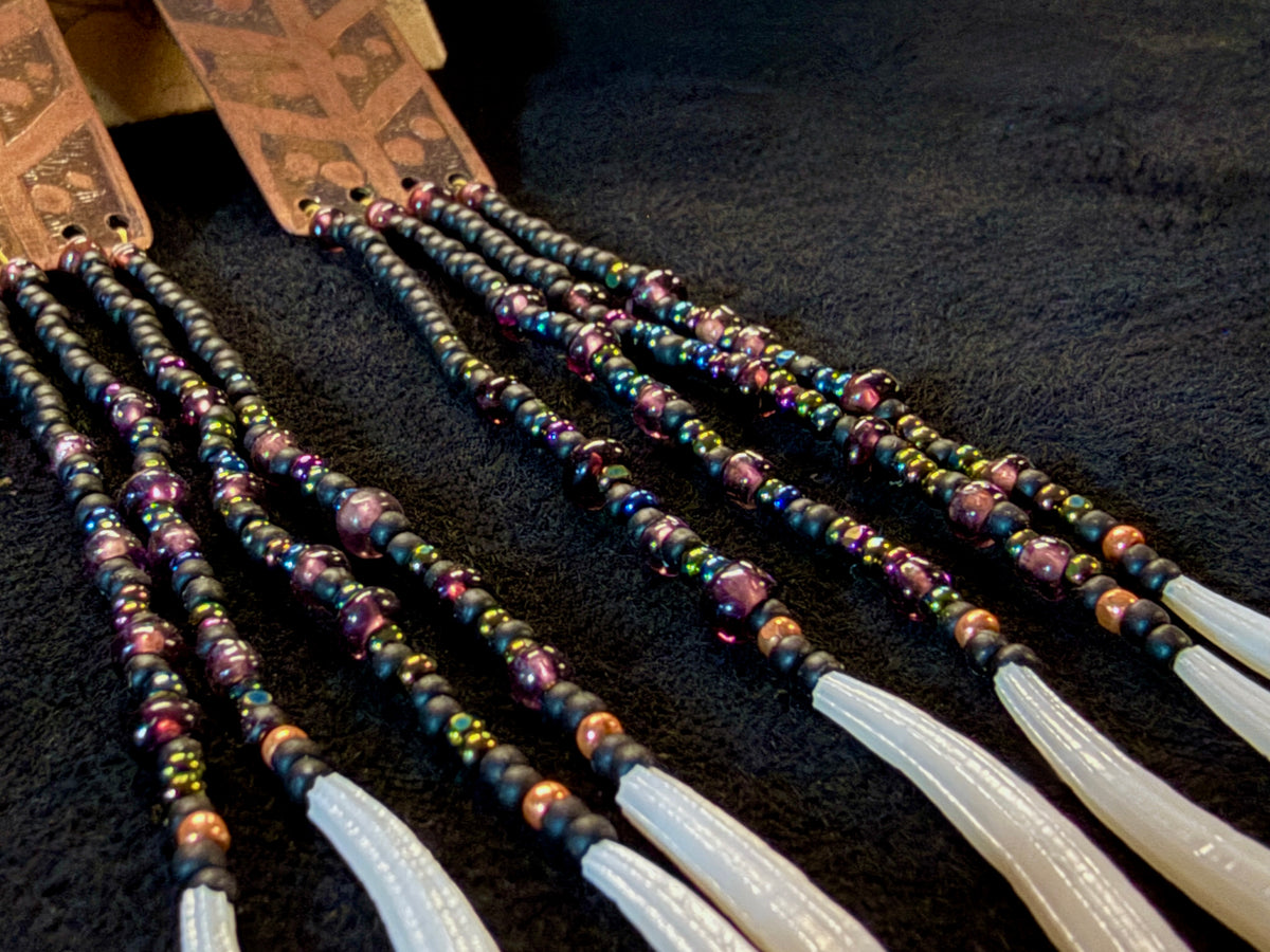 Nocturne | Etched Copper & Dentalium Beaded Fringe Earrings | Thorn
