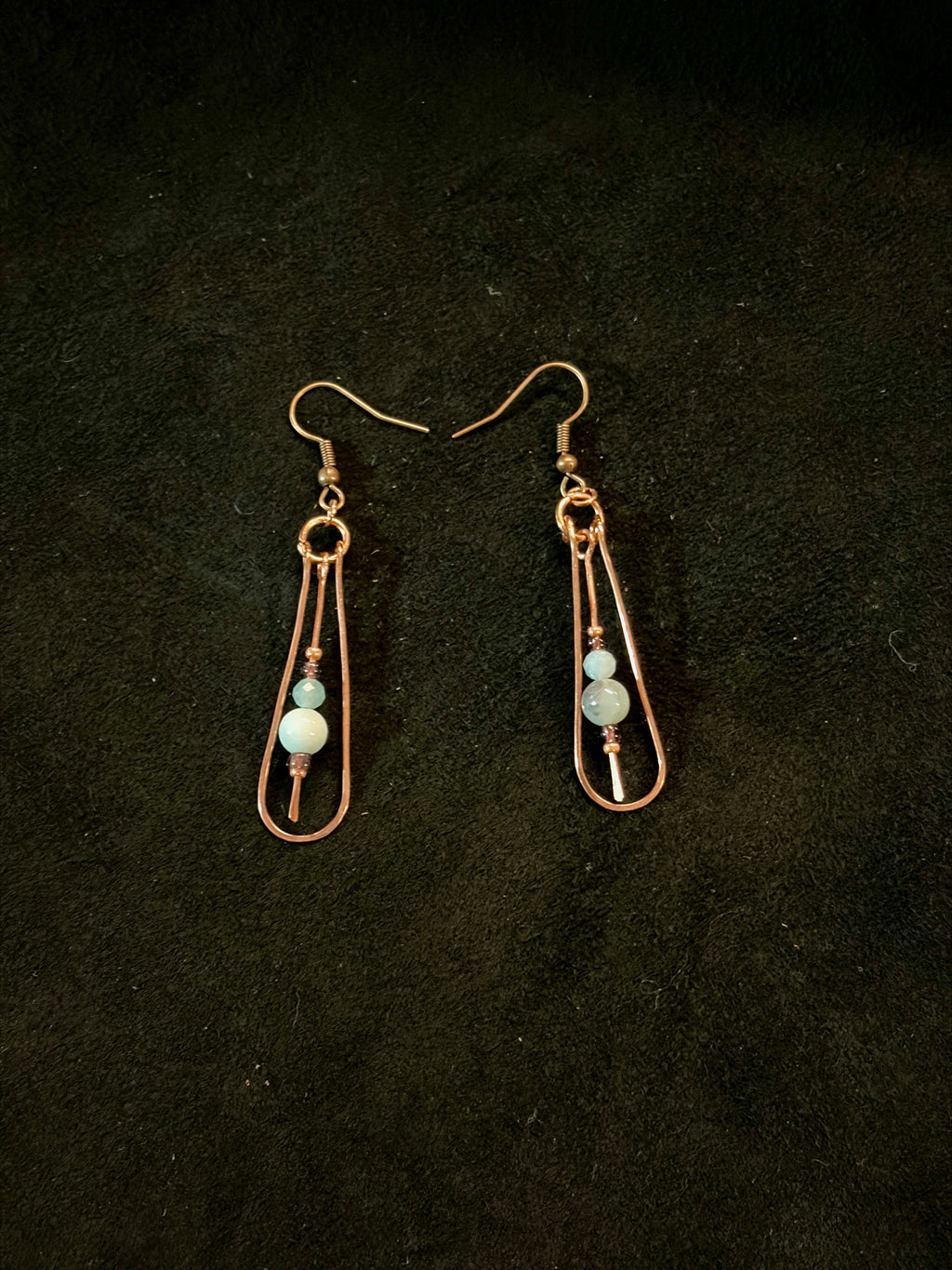 Handmade Copper & Amazonite Drop Earrings with Antique Glass Beads