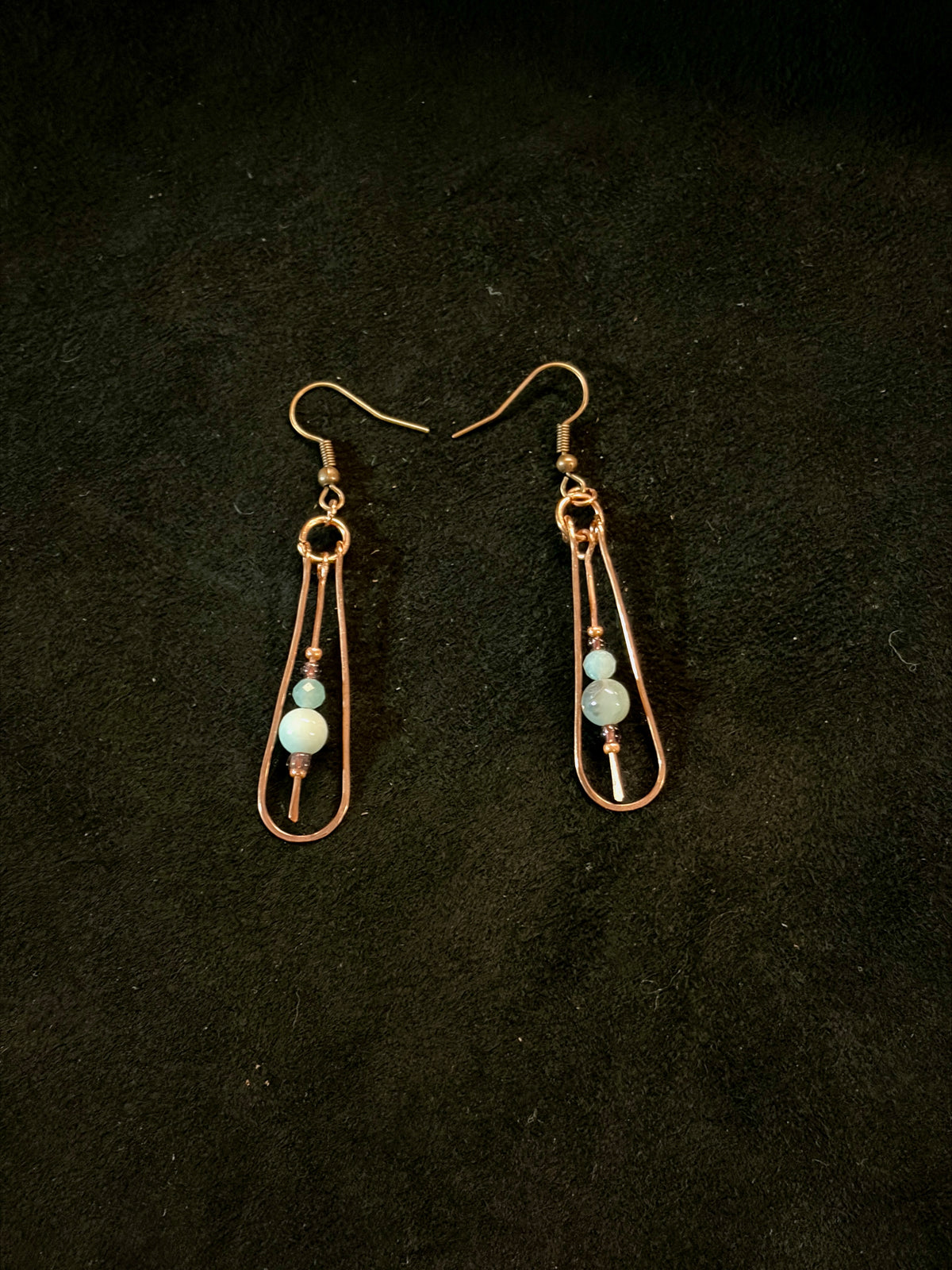 Handmade Copper & Amazonite Drop Earrings with Antique Glass Beads
