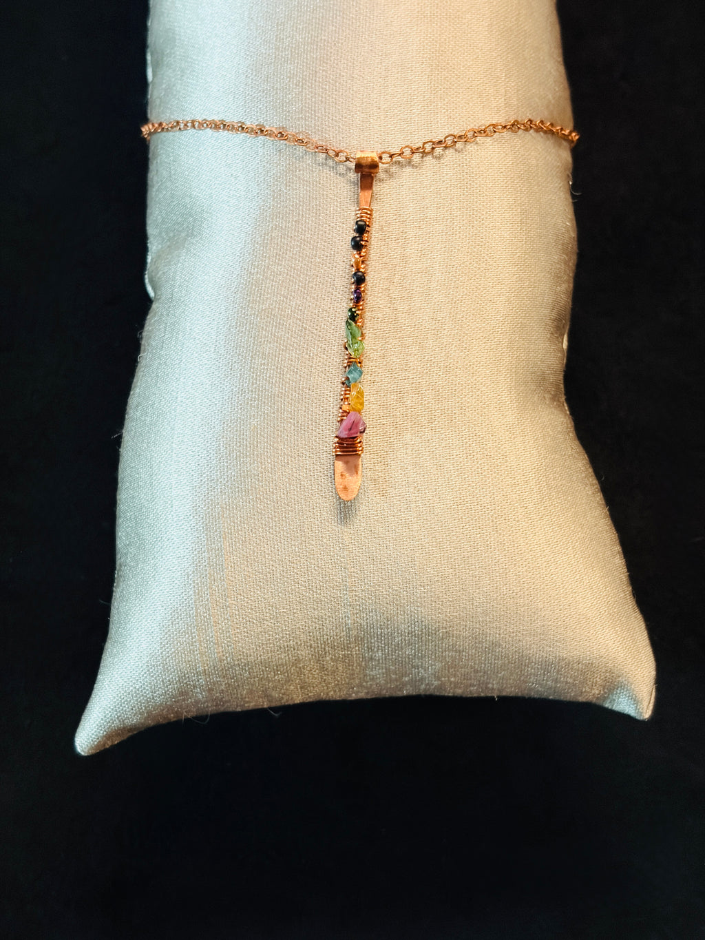 Hammered Copper & Grade A Tourmaline Pendant on Copper Chain Necklace — Handmade