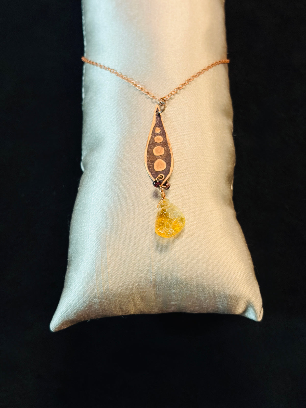 Ember Relic | Etched Copper Pendant Necklace with Raw Citrine — Handmade Artisan Jewelry