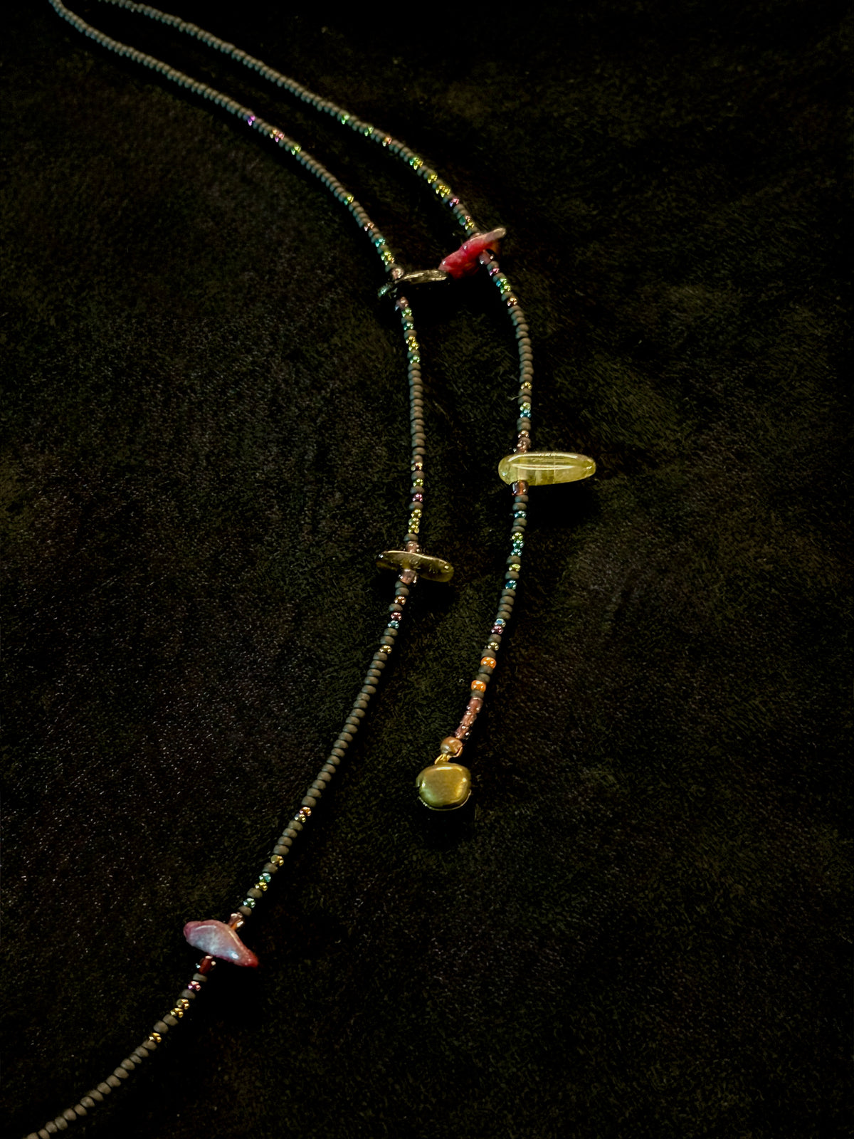 Wild Current | Tourmaline & Copper Beaded Drape Necklace with Driftwood Pendant — Handmade