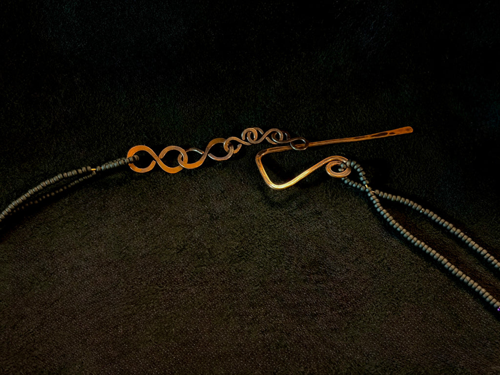Wild Current | Tourmaline & Copper Beaded Drape Necklace with Driftwood Pendant — Handmade