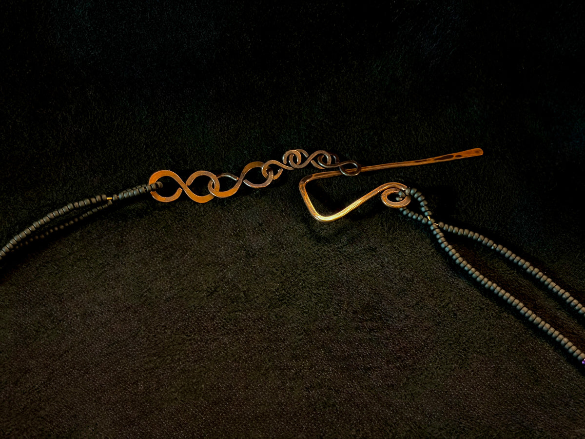 Wild Current | Tourmaline & Copper Beaded Drape Necklace with Driftwood Pendant — Handmade
