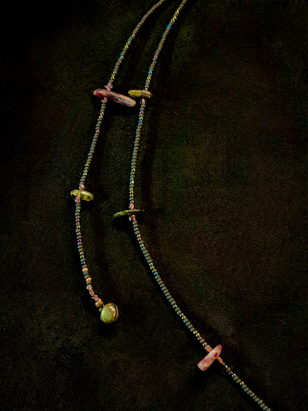 Wild Current | Tourmaline & Copper Beaded Drape Necklace with Driftwood Pendant — Handmade