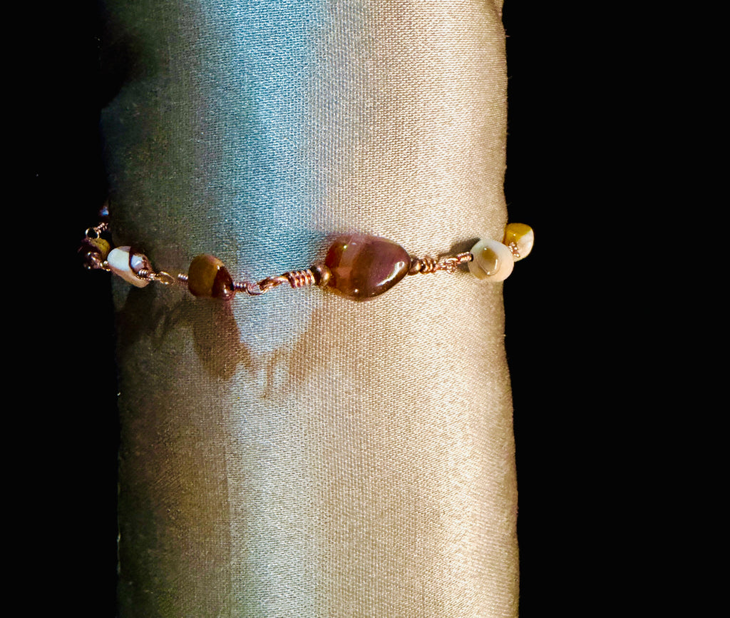 Copper & Mookaite Jasper Bracelet with Carnelian Agate — Handmade Gemstone Jewelry