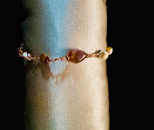 Copper & Mookaite Jasper Bracelet with Carnelian Agate — Handmade Gemstone Jewelry