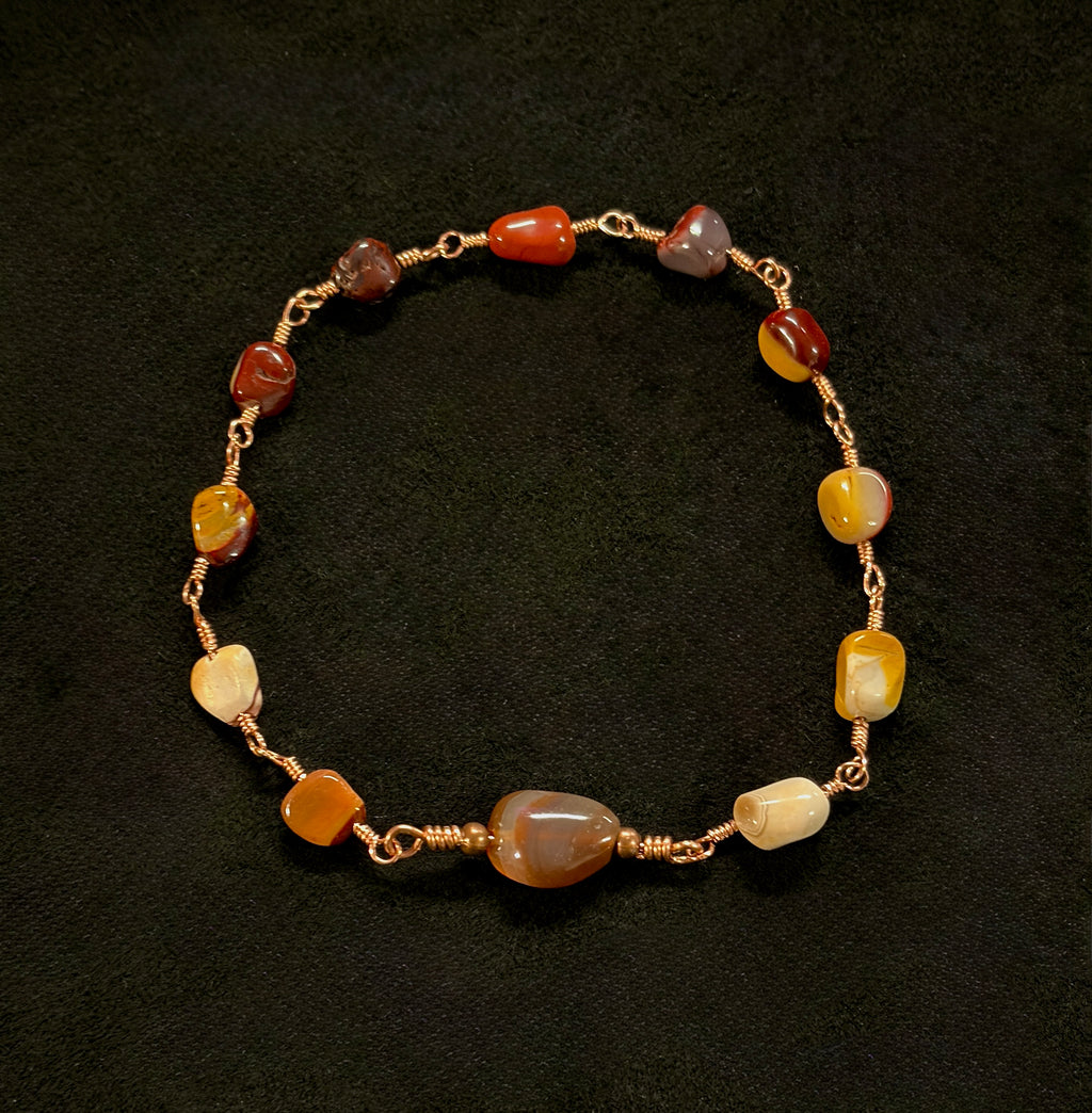 Copper & Mookaite Jasper Bracelet with Carnelian Agate — Handmade Gemstone Jewelry