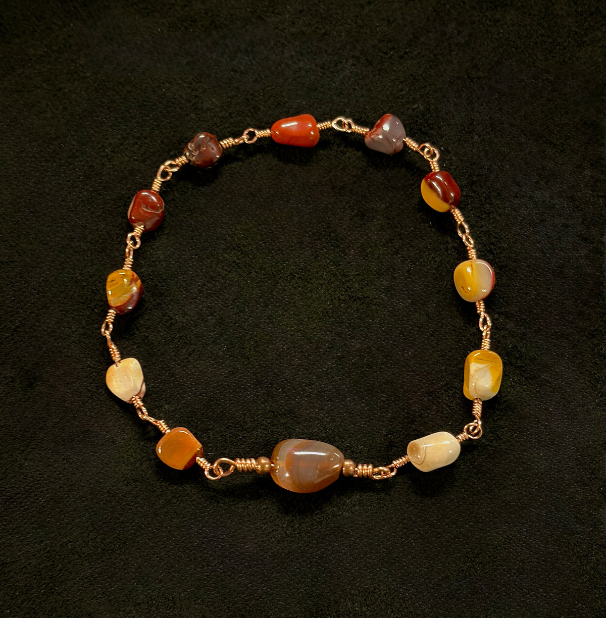 Copper & Mookaite Jasper Bracelet with Carnelian Agate — Handmade Gemstone Jewelry