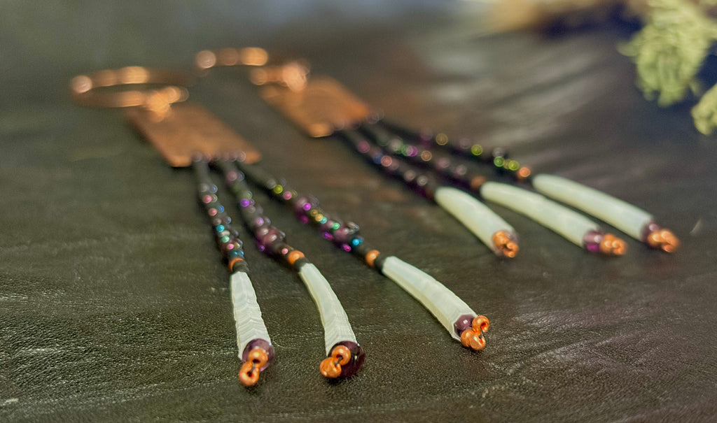 Nocturne | Etched Copper & Dentalium Beaded Fringe Earrings | Rowan