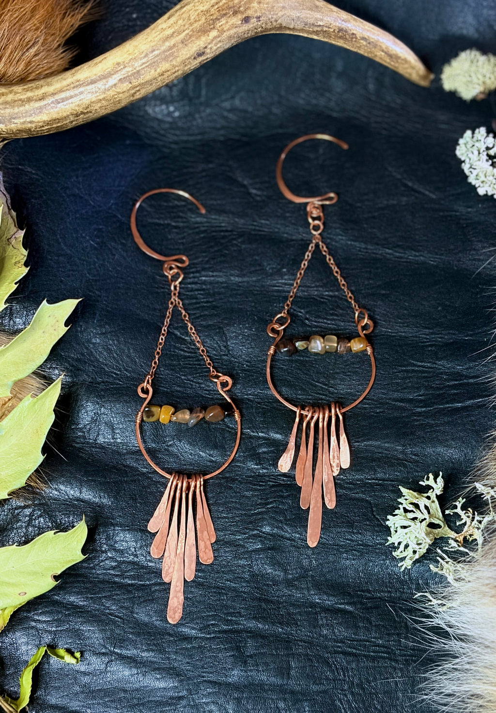 Botswana Agate & Hammered Copper Chandelier Earrings | Handmade