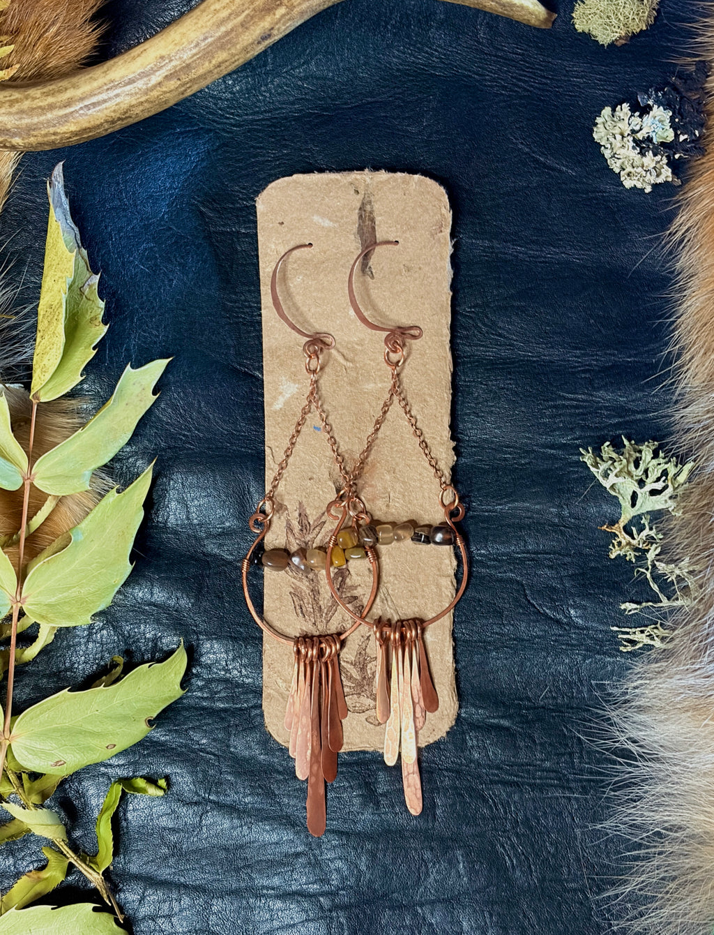 Botswana Agate & Hammered Copper Chandelier Earrings | Handmade