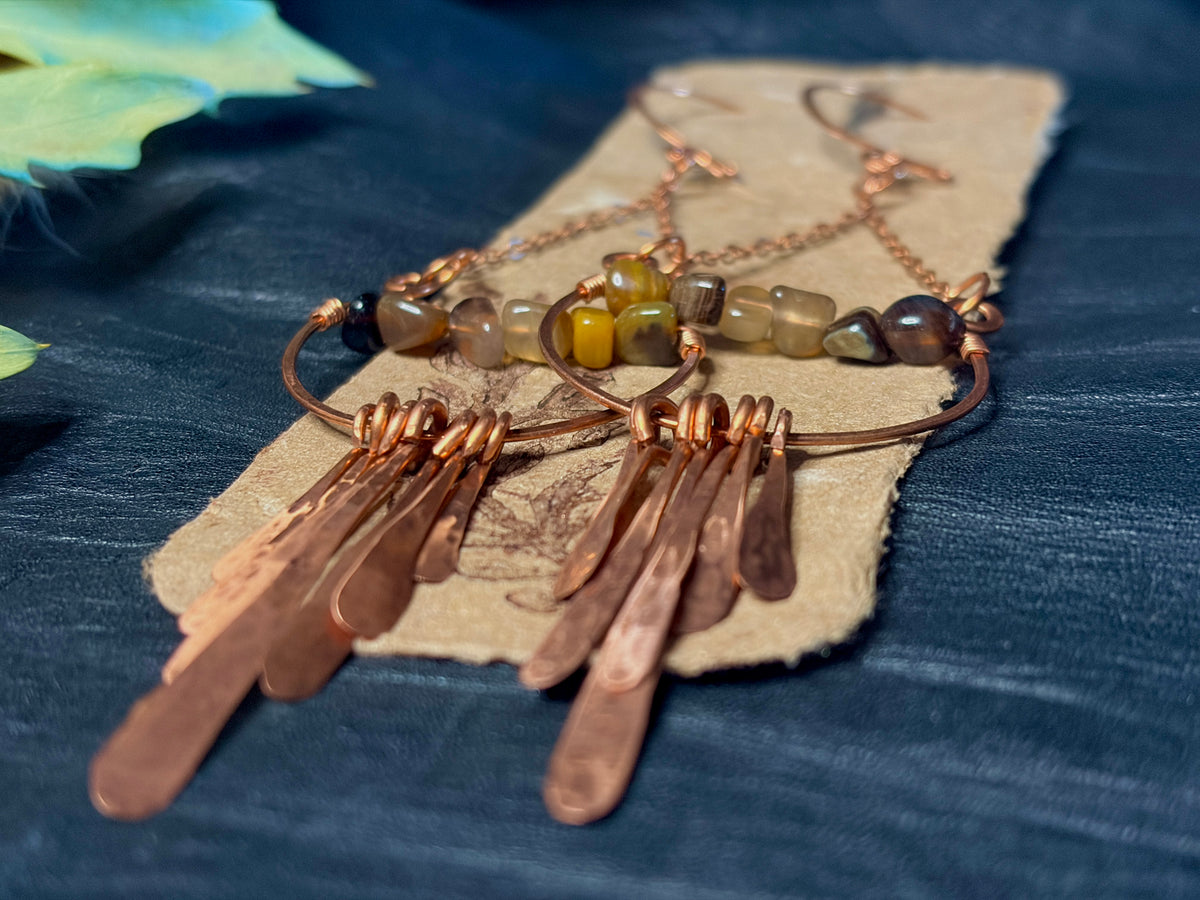 Botswana Agate & Hammered Copper Chandelier Earrings | Handmade