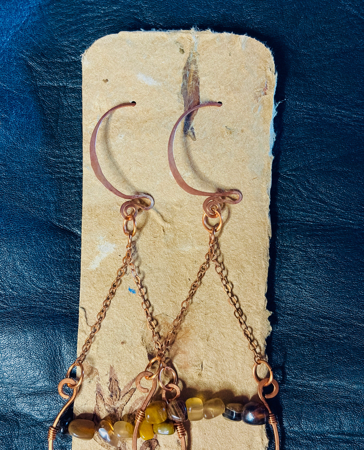 Botswana Agate & Hammered Copper Chandelier Earrings | Handmade