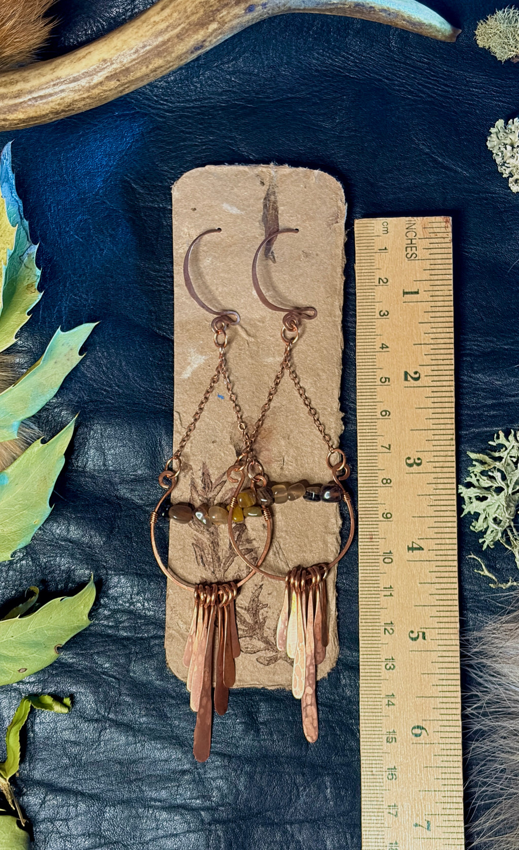 Botswana Agate & Hammered Copper Chandelier Earrings | Handmade