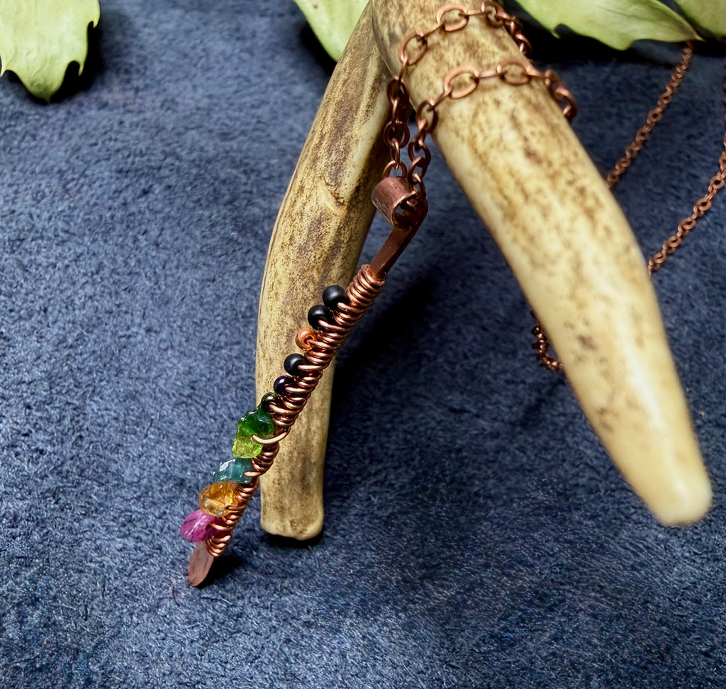 Wild Spectrum Hammered Copper & Tourmaline Jewelry Set | Necklace + Earrings