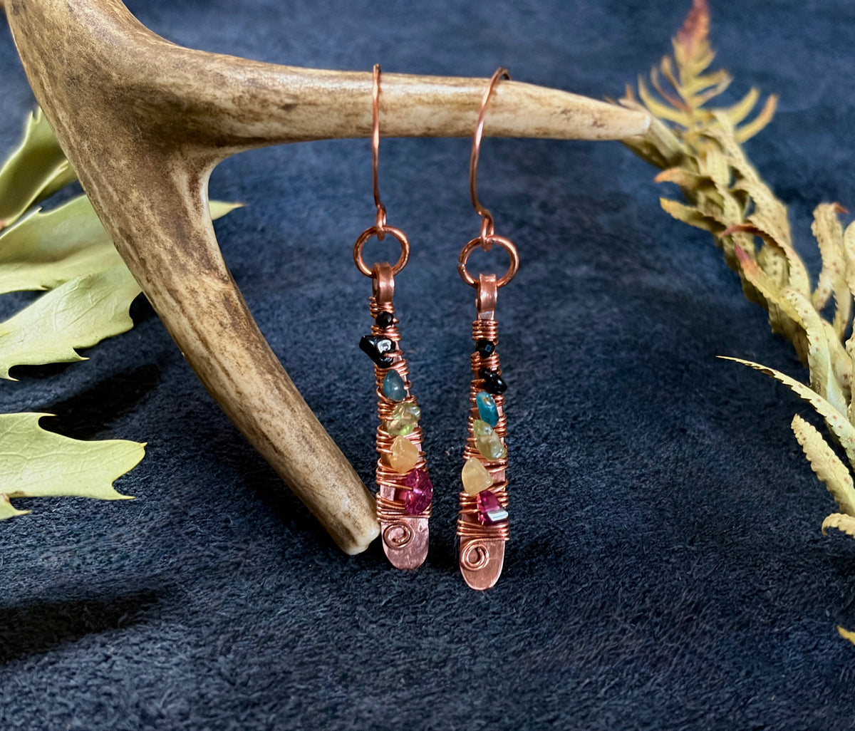Wild Spectrum Hammered Copper & Tourmaline Jewelry Set | Necklace + Earrings