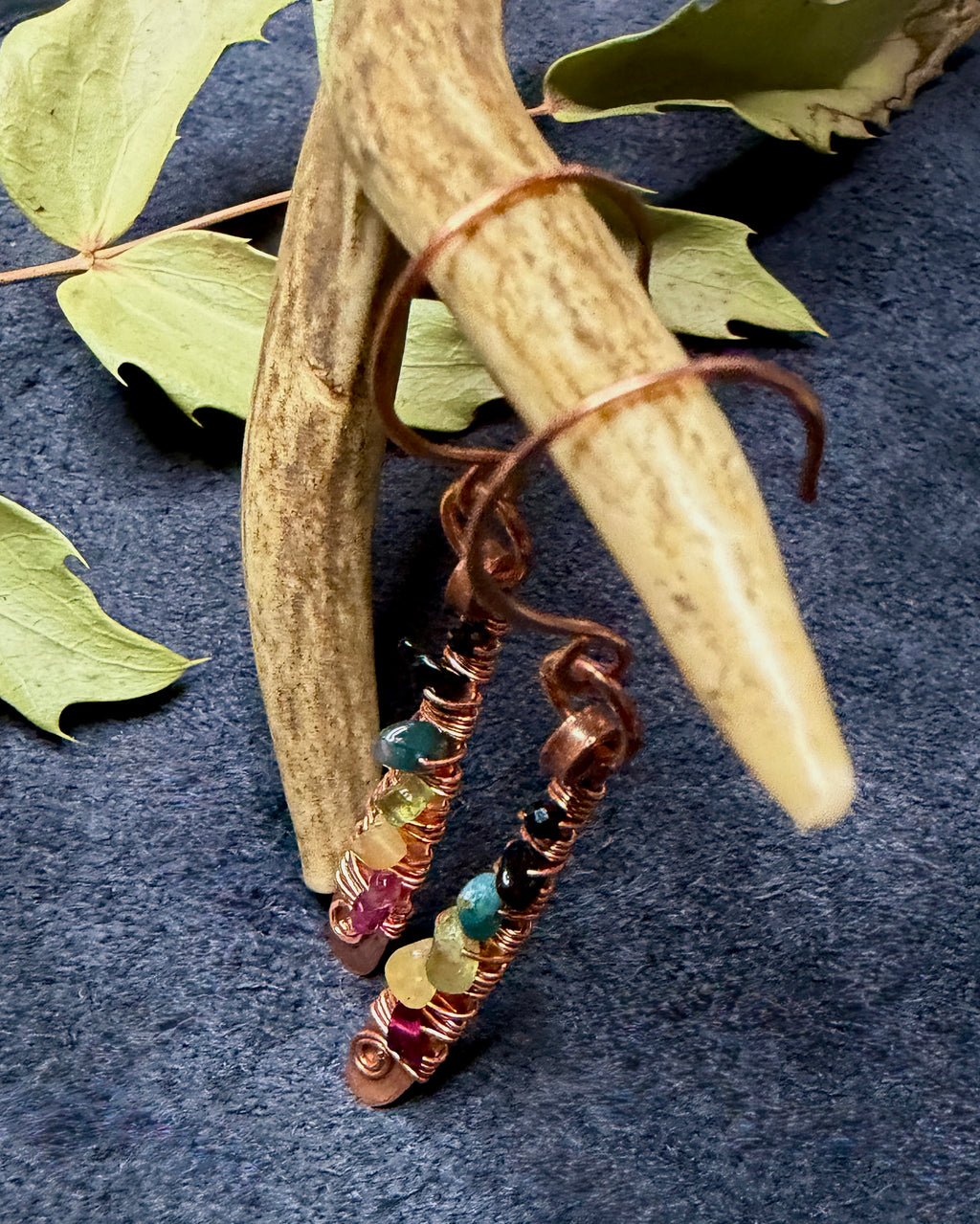 Wild Spectrum Hammered Copper & Tourmaline Jewelry Set | Necklace + Earrings