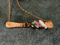 Hammered Copper Tourmaline Talisman Necklace | Multicolor Gemstone Bar Pendant