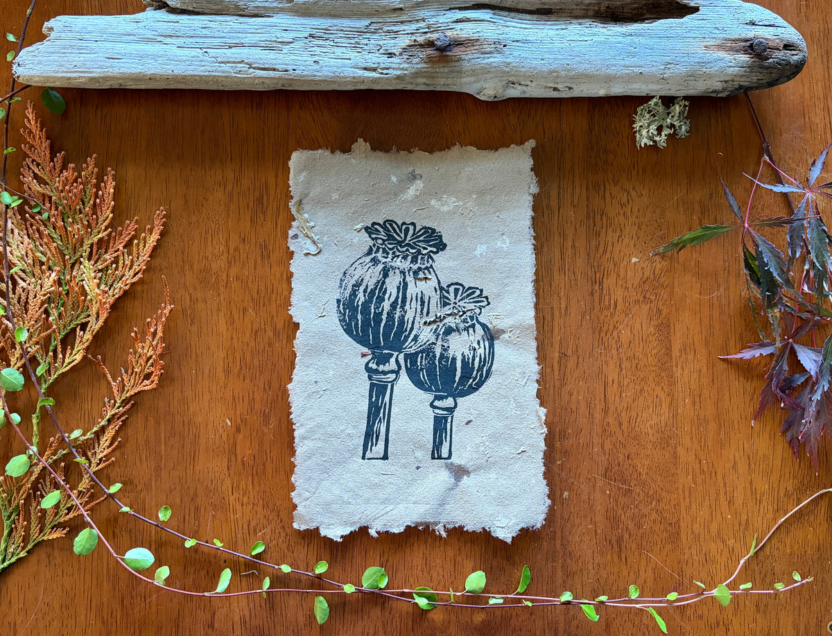 Opium Poppy | Poison Garden Original Block Print, Handmade Paper Edition 1/1