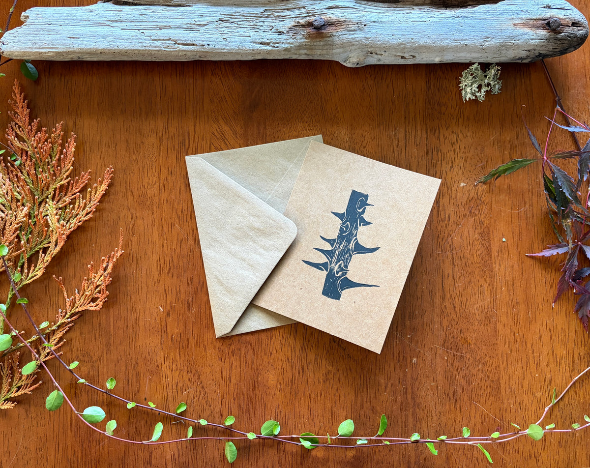 Hand-Printed Thorn Greeting Card on Kraft Paper with Envelope, 4 × 5 Inch
