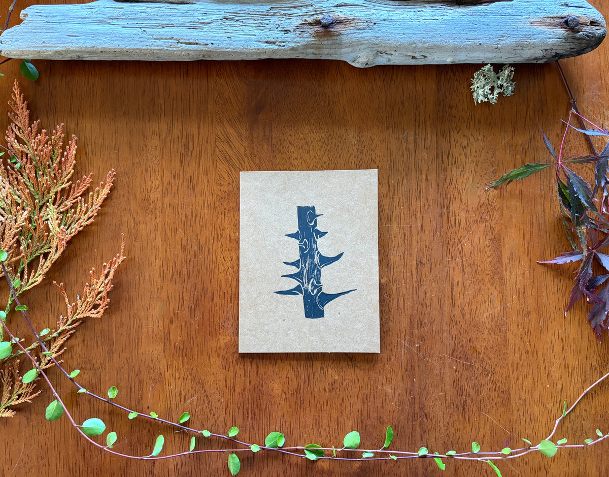 Hand-Printed Thorn Greeting Card on Kraft Paper with Envelope, 4 × 5 Inch
