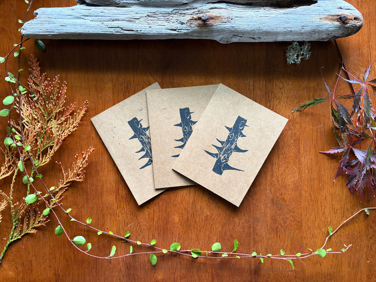Hand-Printed Thorn Greeting Card on Kraft Paper with Envelope, 4 × 5 Inch