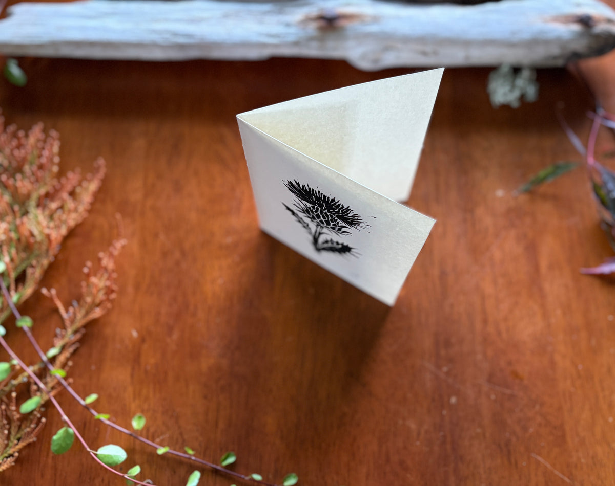 Hand-Printed Thistle Greeting Card on Ivory Paper with Envelope, 4 × 5 Inch