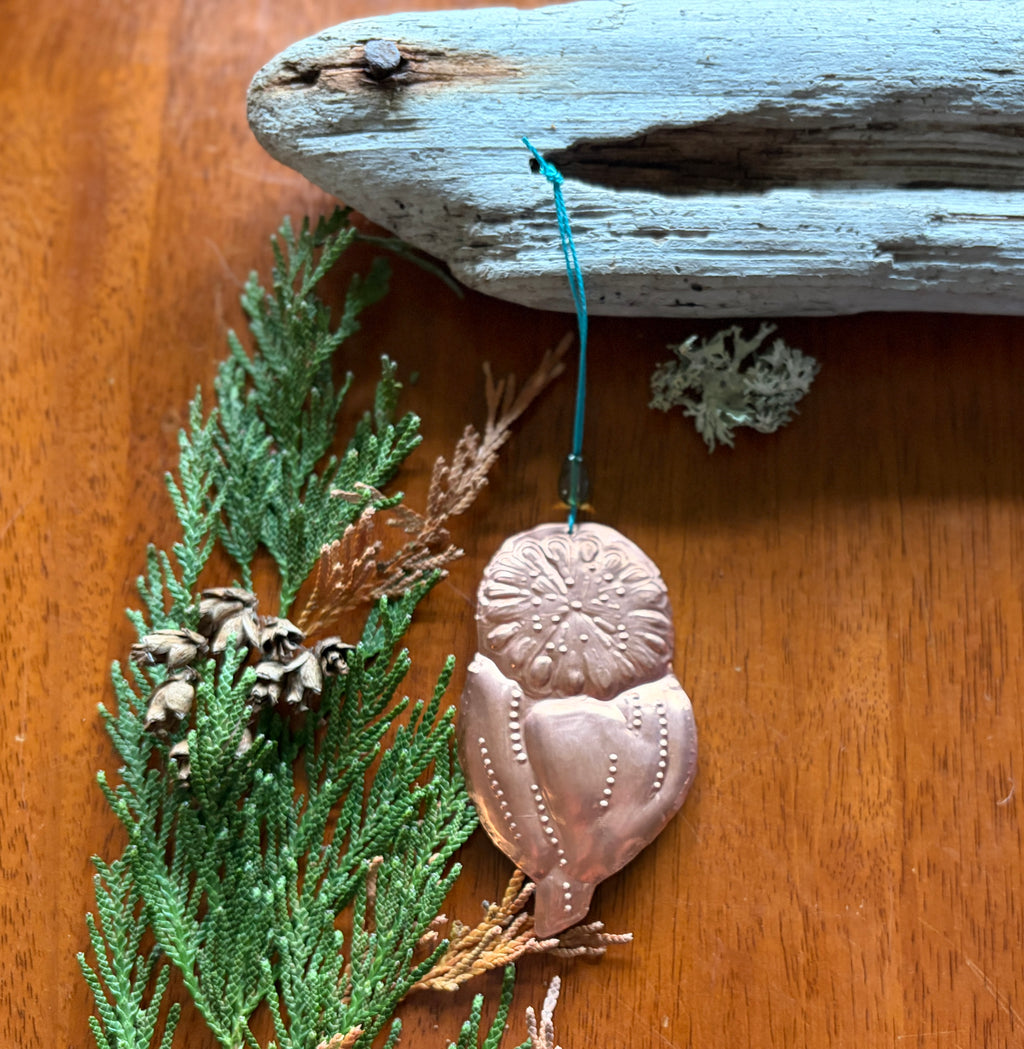 Handmade Copper Seed Pod Ornament | Embossed Botanical Christmas Decoration