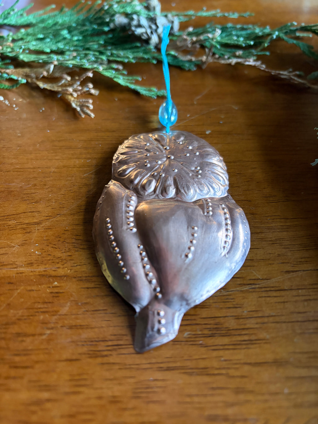 Handmade Copper Seed Pod Ornament | Embossed Botanical Christmas Decoration