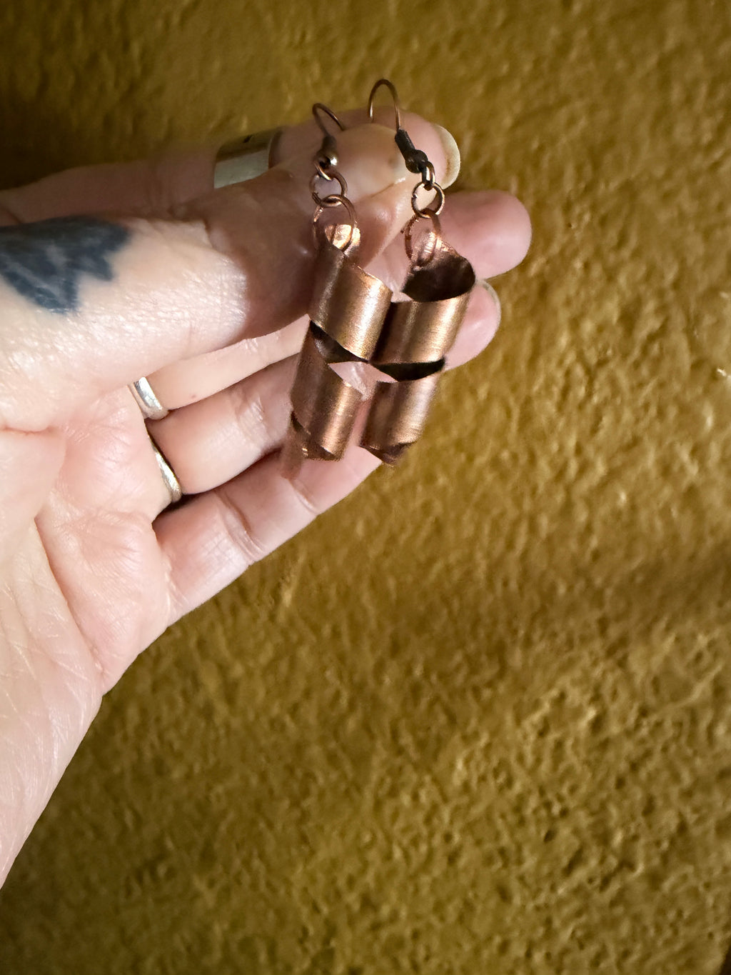 Handmade Copper Coil Dangle Earrings | Rustic Sculptural Jewelry