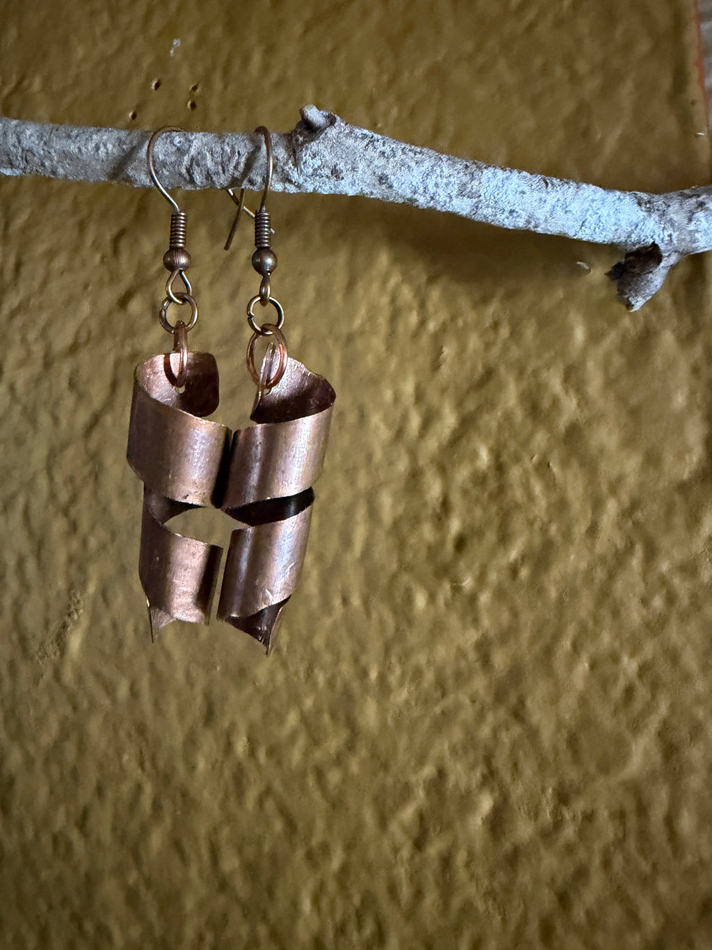 Handmade Copper Coil Dangle Earrings | Rustic Sculptural Jewelry