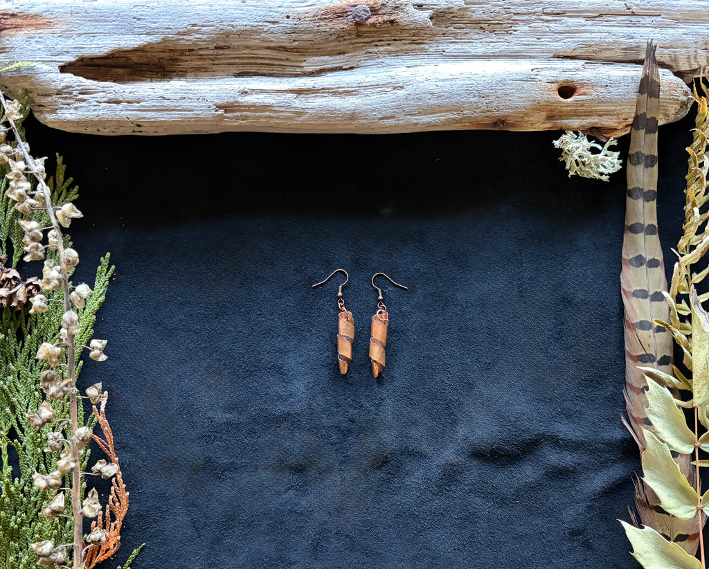Handmade Copper Coil Dangle Earrings | Rustic Sculptural Jewelry