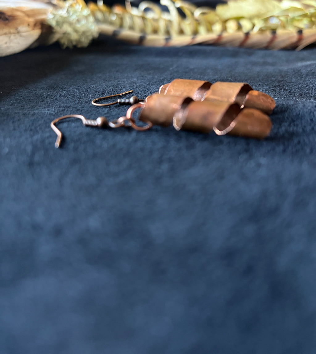 Handmade Copper Coil Dangle Earrings | Rustic Sculptural Jewelry