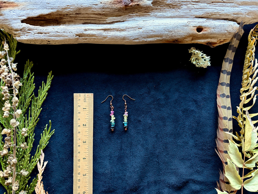 Rainbow Tourmaline Chip Dangle Earrings | Handmade Copper