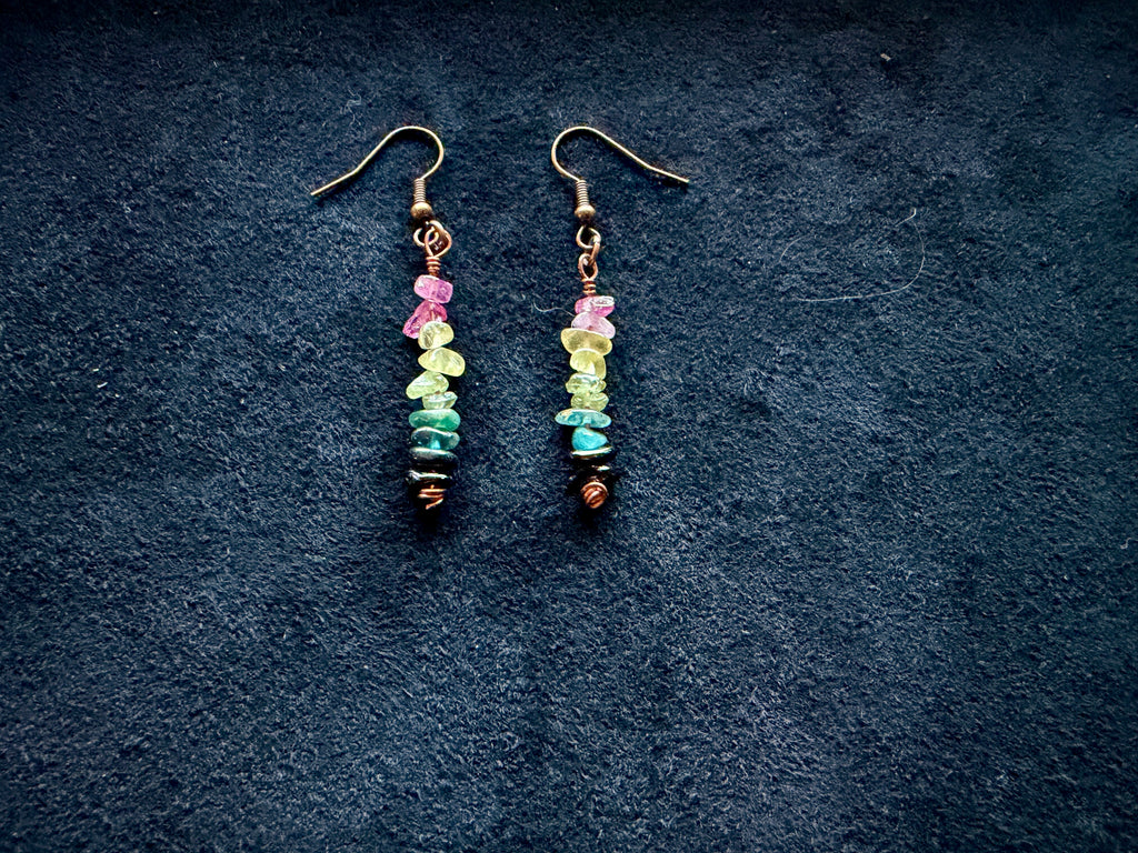 Rainbow Tourmaline Chip Dangle Earrings | Handmade Copper