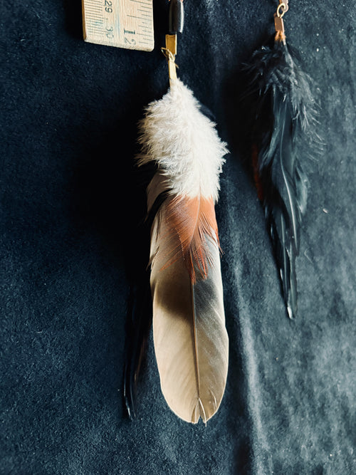 Black Feather Hair Clip with Leather & Bone Beads | 16" Hair Accessory