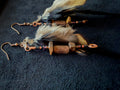Tiger's Eye & Black Feather Dangle Earrings | Hammered Copper