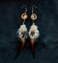 Aquamarine & Quail Feather Dangle Earrings | Hammered Copper