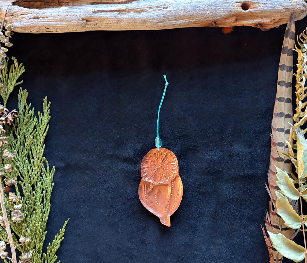 Handmade Copper Seed Pod Ornament | Embossed Botanical Christmas Decoration