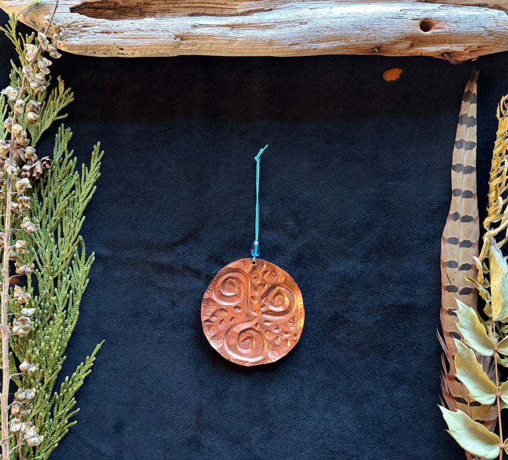 Botanical Triskele Christmas Ornament | Hand Embossed Copper Folk Art Decor