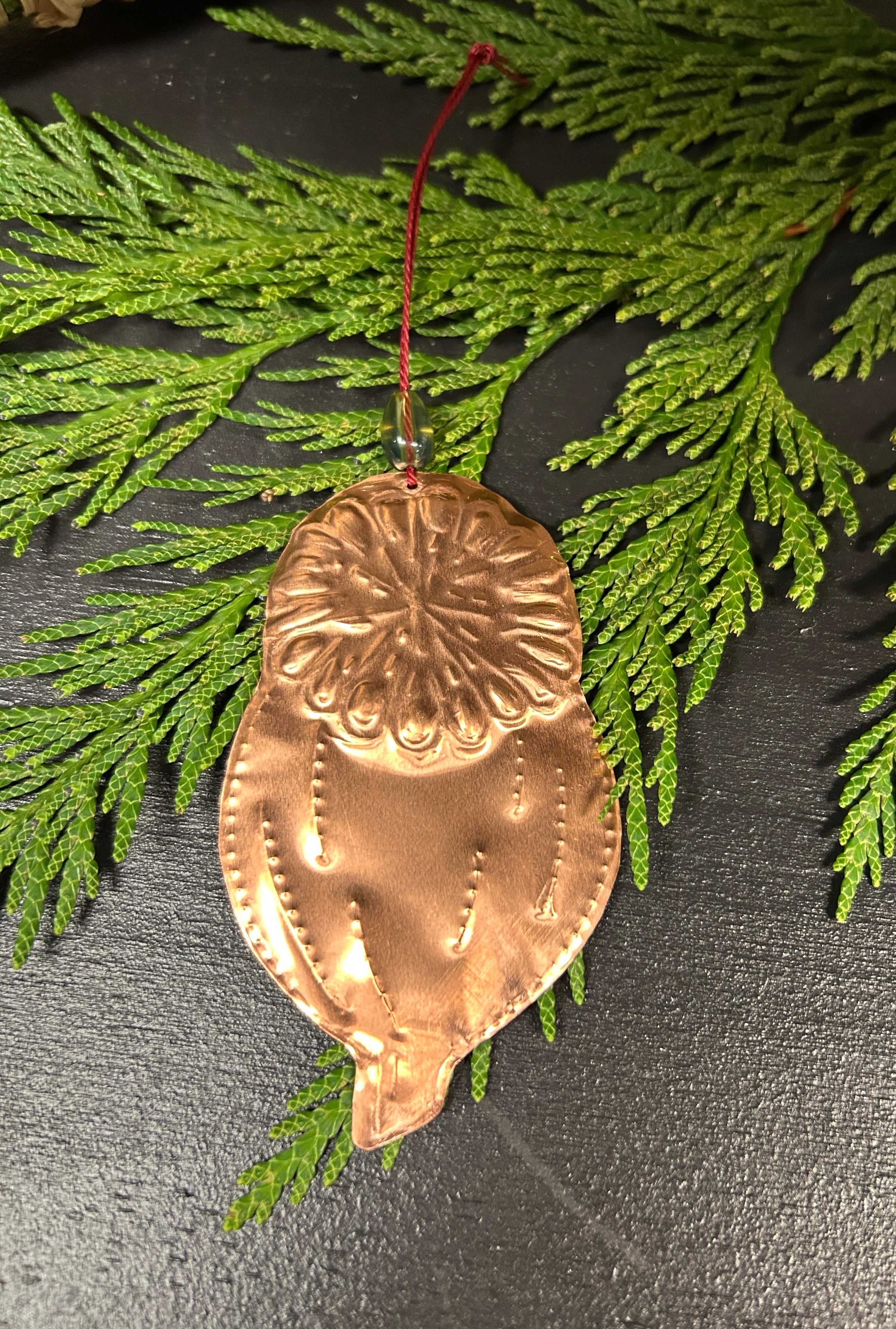Hand-Embossed Seed Pod Copper Holiday Ornament