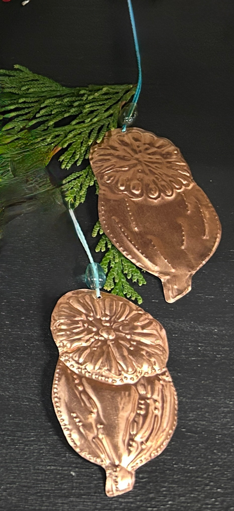 Hand-Embossed Seed Pod Copper Holiday Ornament