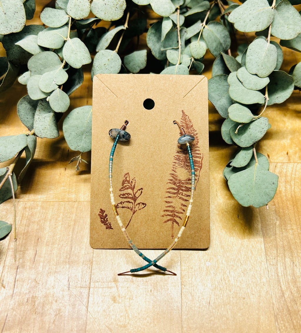Beaded Marquise Copper Wire Earrings