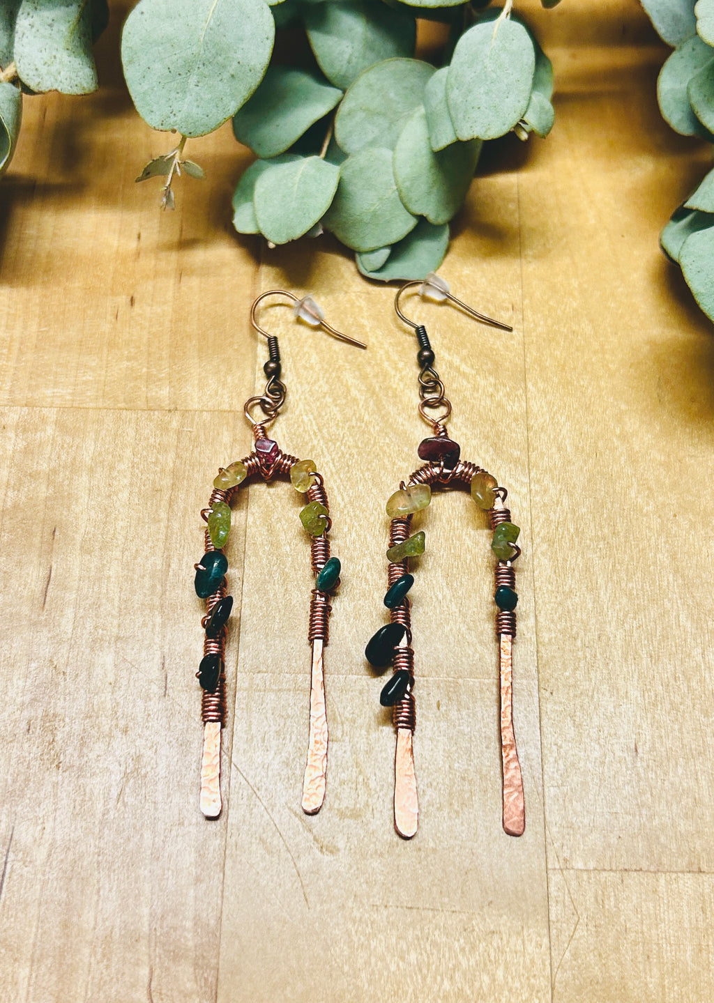 Hammered Copper Arches Wrapped with Colorful Grade A Tourmaline