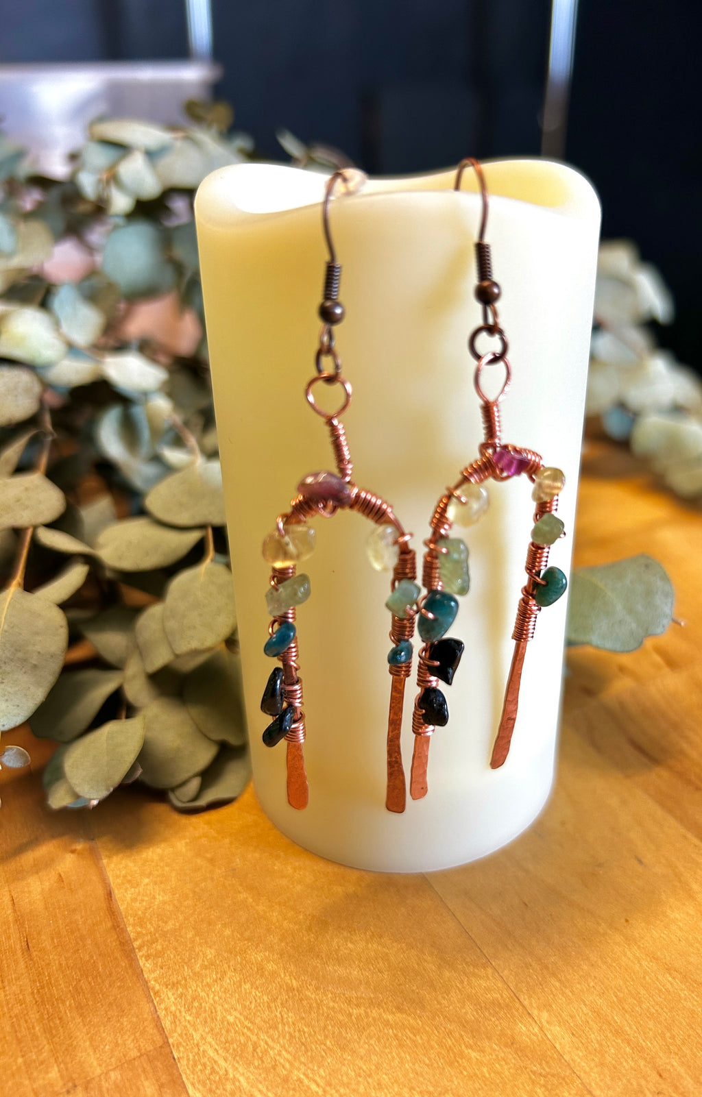 Hammered Copper Arches Wrapped with Colorful Grade A Tourmaline