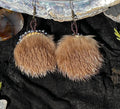 Round Beaded Otter Fur & Elk Hide Earrings