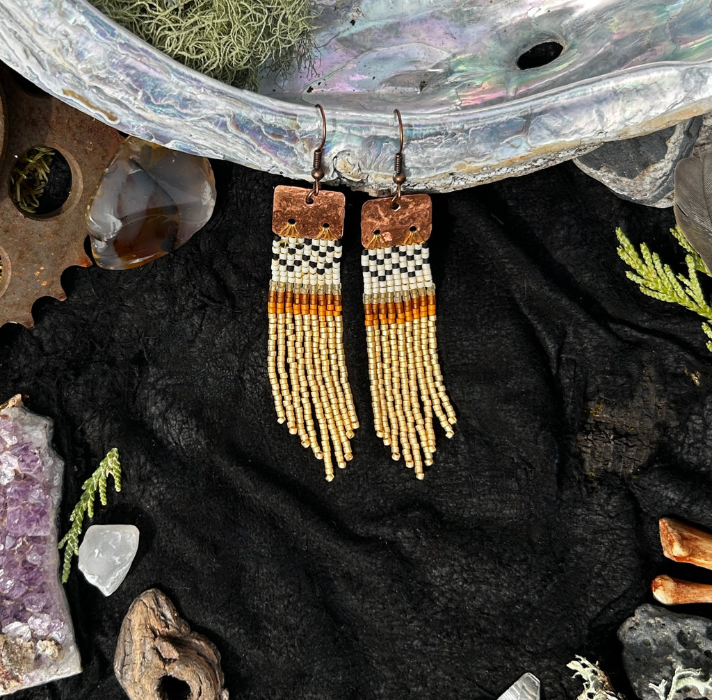 Cedar & Copper Basket Weave Fringe Earrings