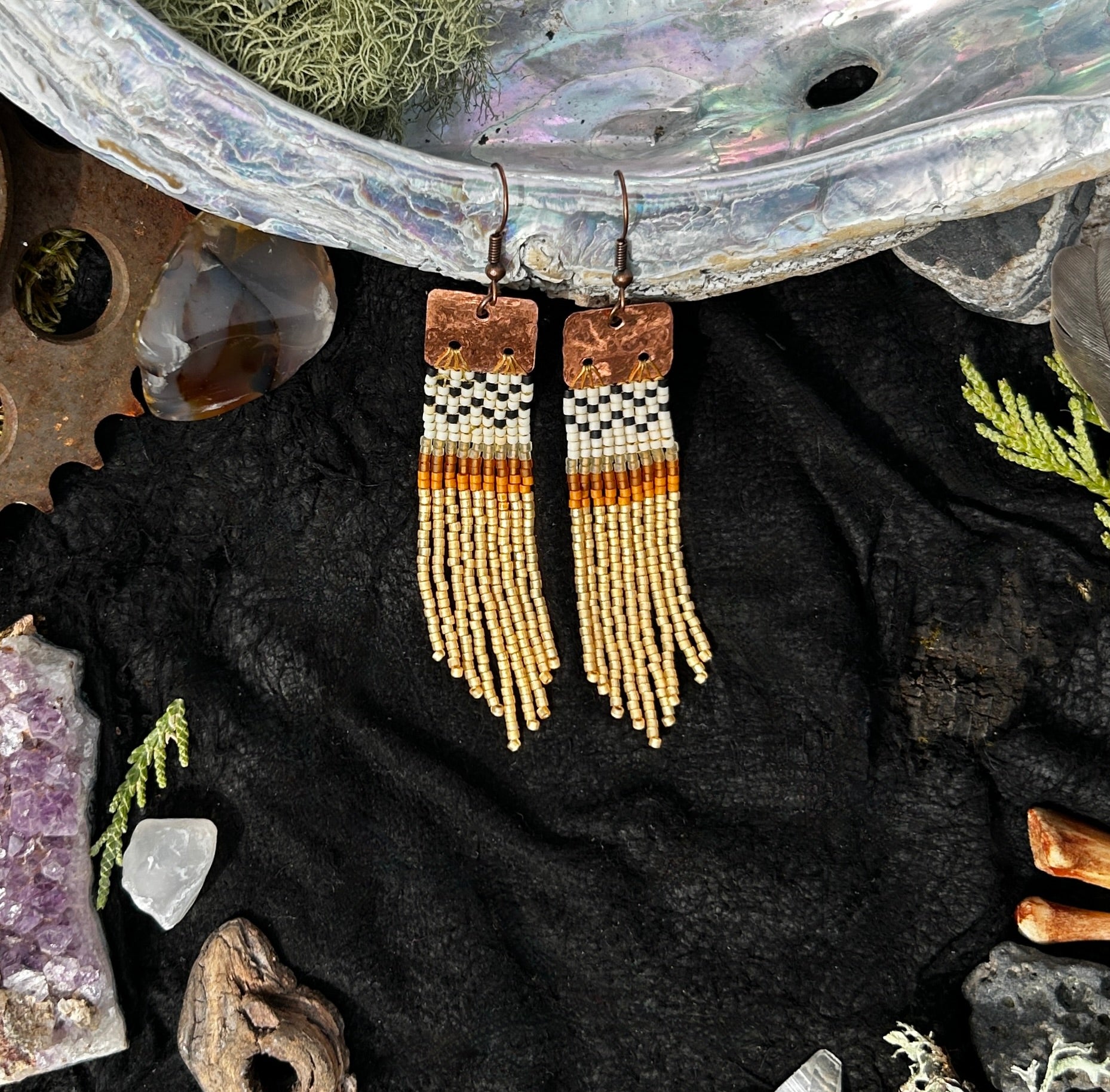 Cedar & Copper Basket Weave Fringe Earrings