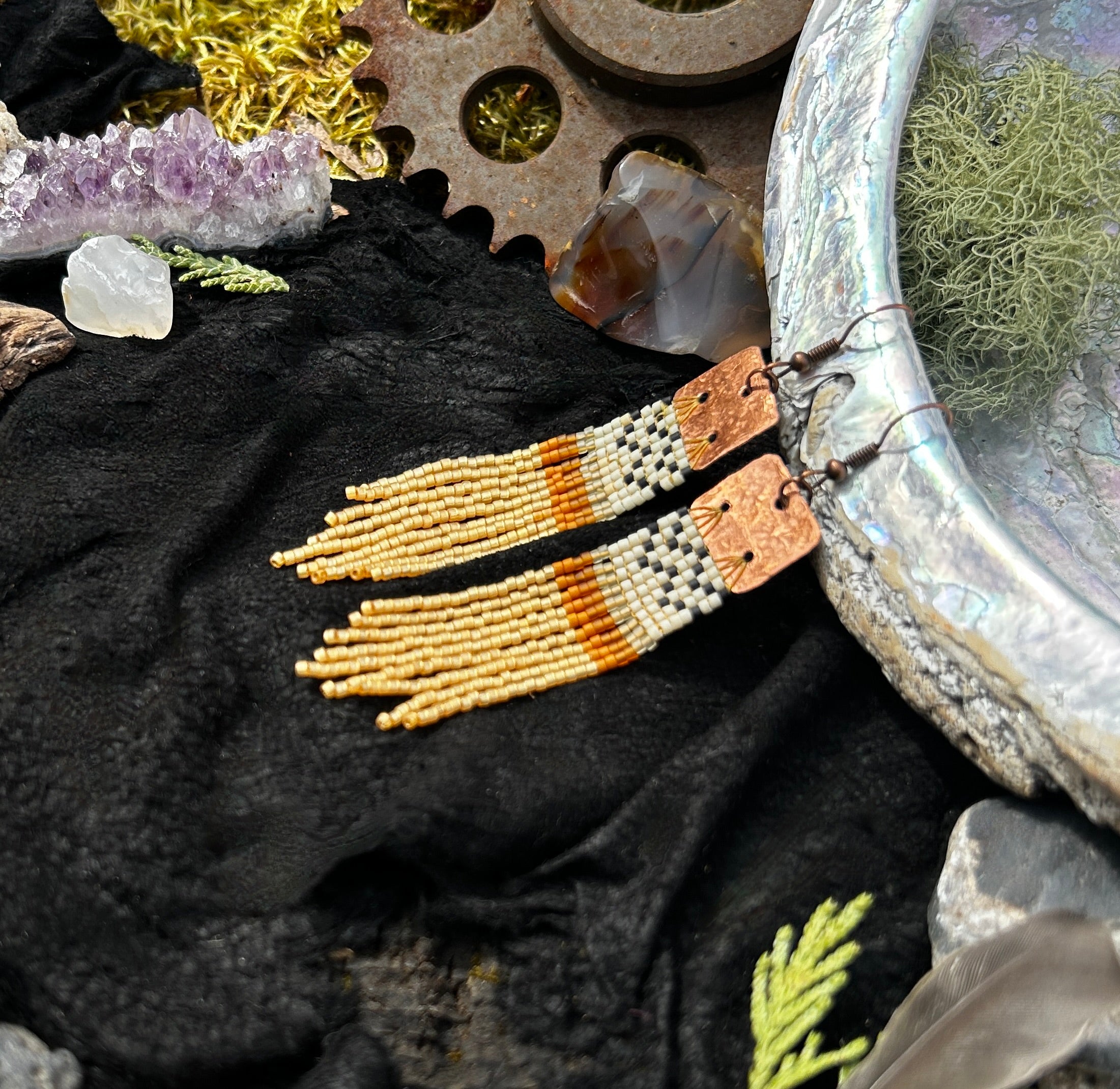Cedar & Copper Basket Weave Fringe Earrings